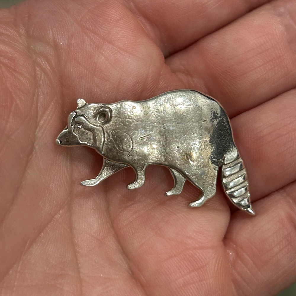 Vintage Sterling Silver Raccoon Brooch